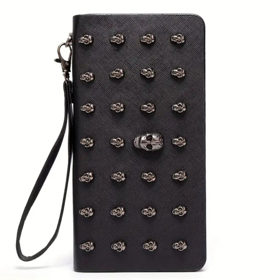 Black Faux Leather Skull Wallet