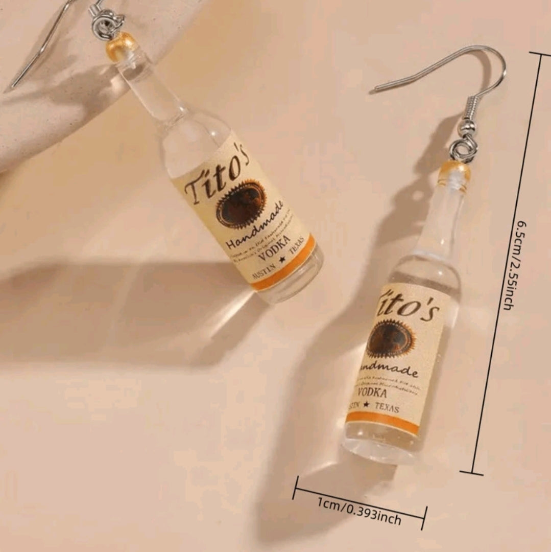 Resin Shaped Bottle Earrings-Beige
