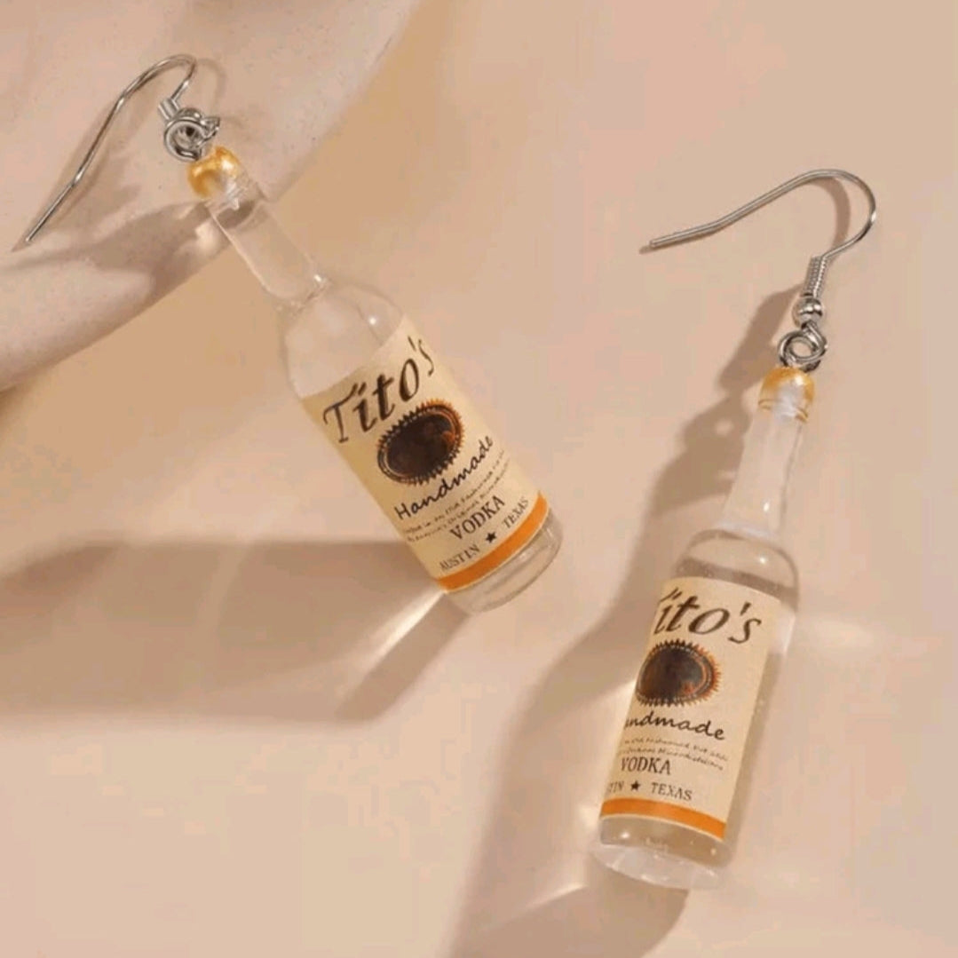 Resin Shaped Bottle Earrings-Beige