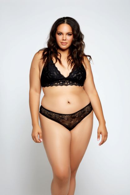 black lace triangle bralette front view