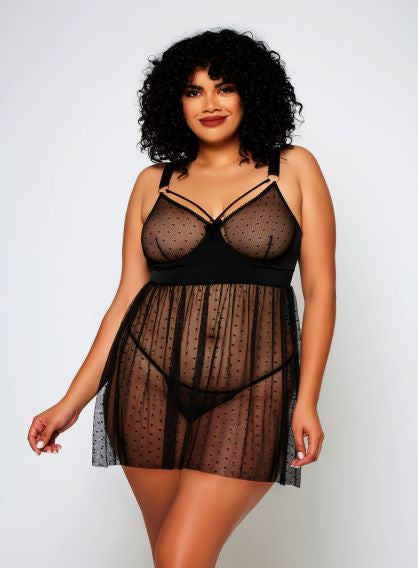 black polka dot babydoll with matching panty