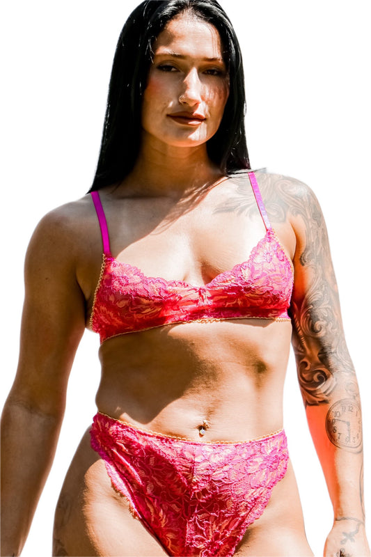 kilo brava pink and peach lace bralette front view