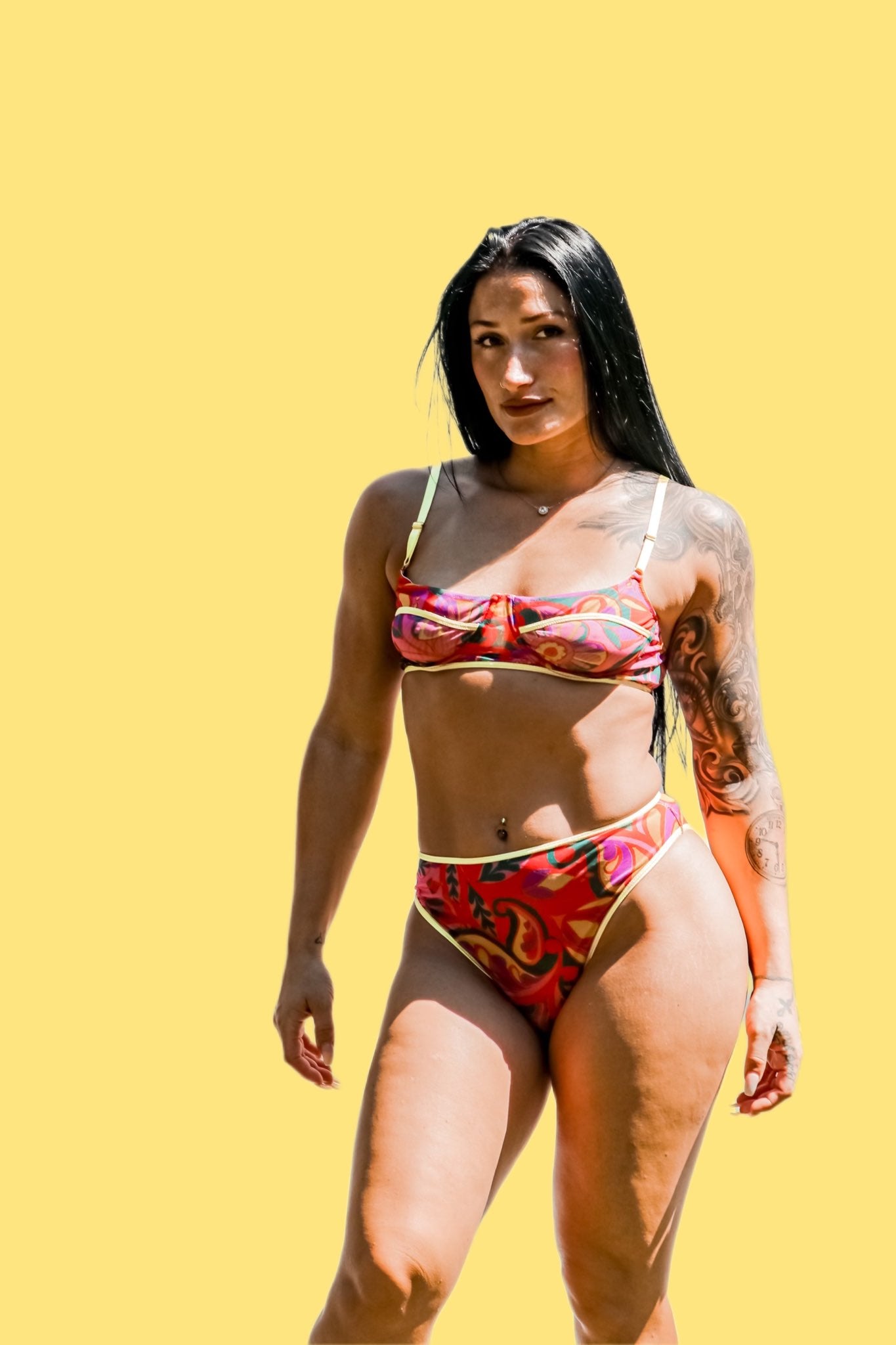 kilo brava sheer mesh paisley bralette with yellow trim front view