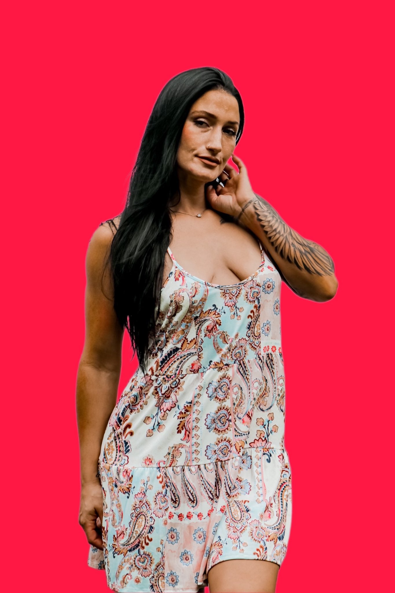 pale peach paisley nightgown front view