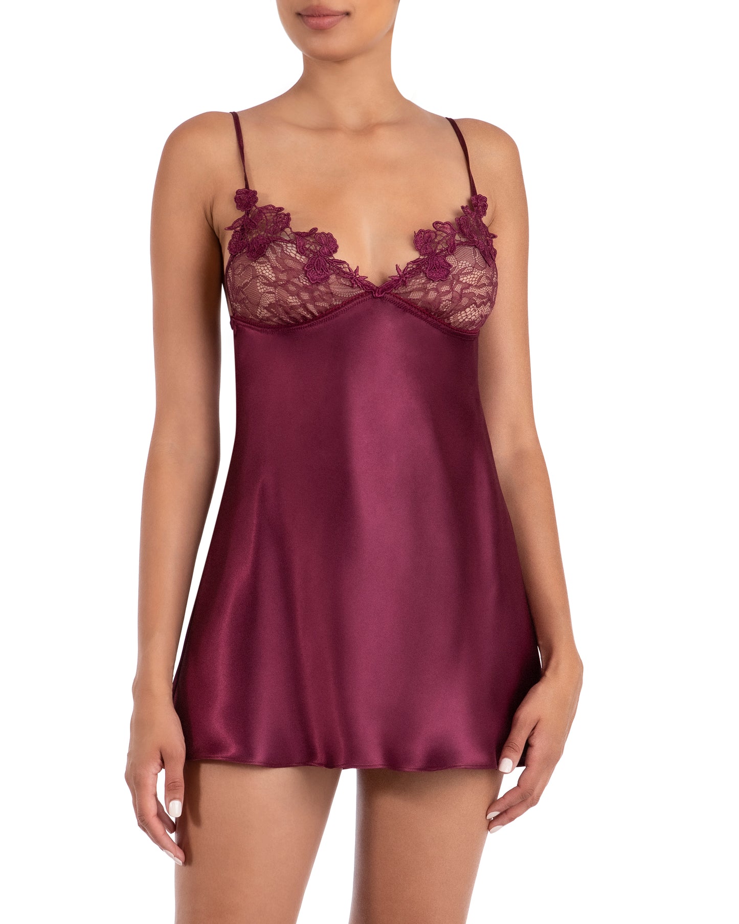 In Bloom Satin Chemise-Mulberry Red