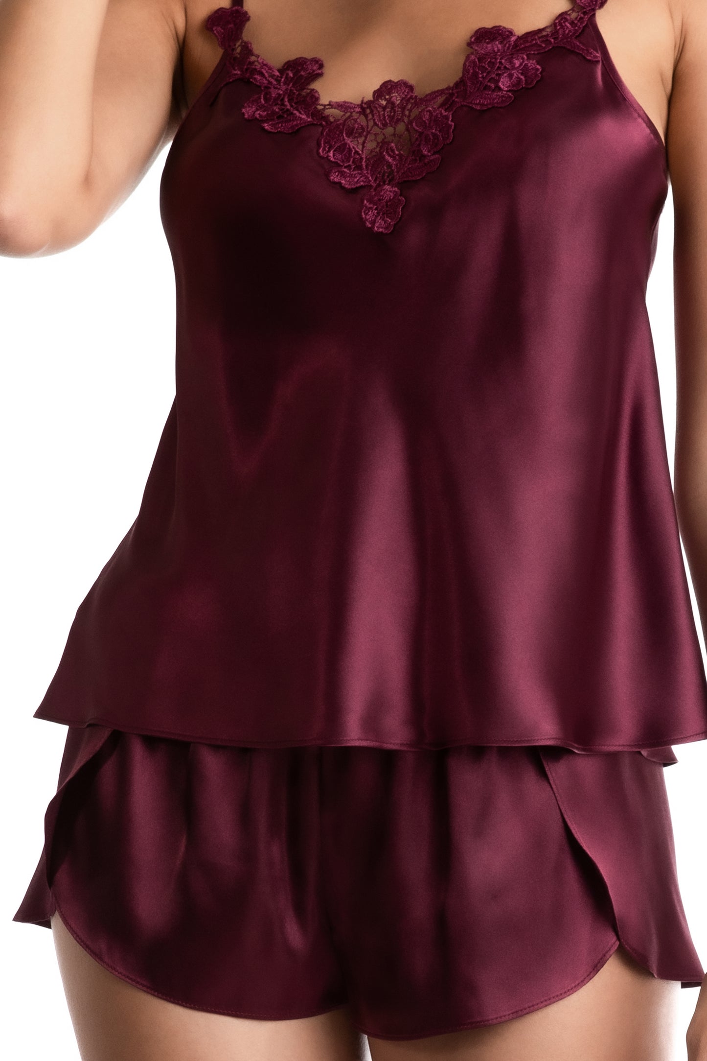 In Bloom Satin Cami Set-Mulberry Red