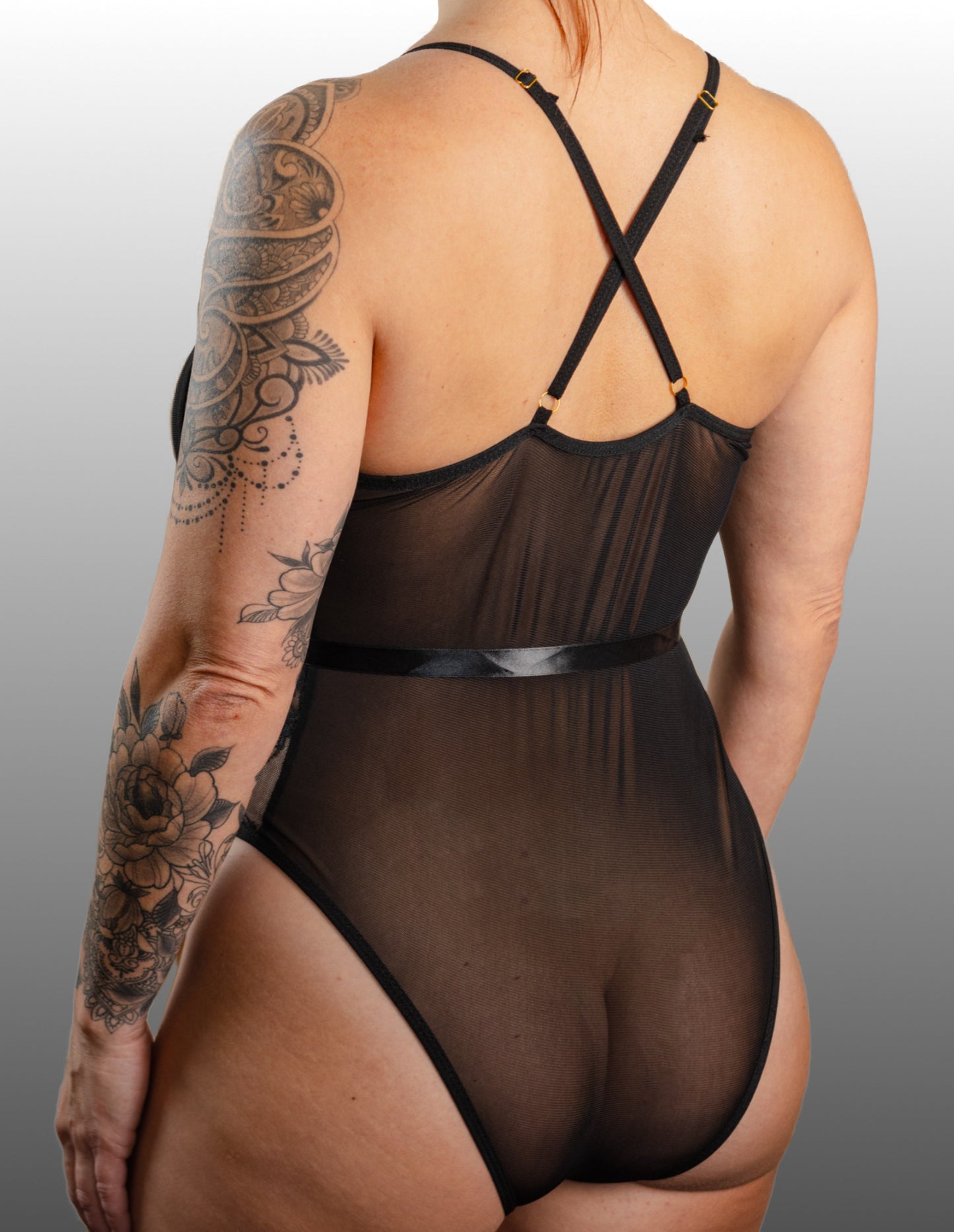 Mesh Halter Bodysuit-Black