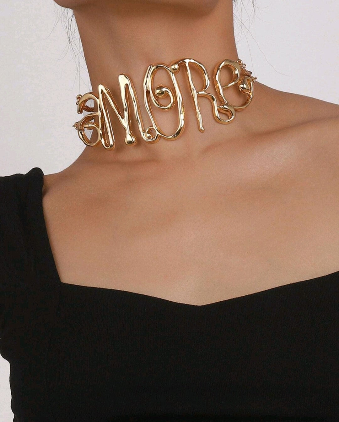 Hip-Hop Style Women's Hollow Out Letter Necklace-Gold Amore