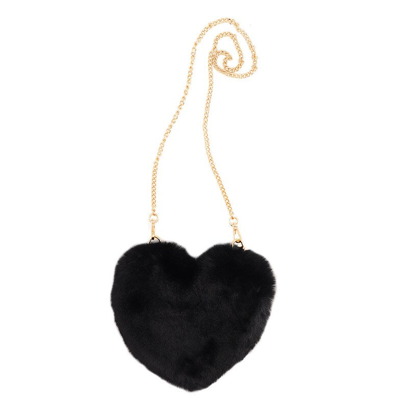 Fuzzy Heart Shaped Bag-Black