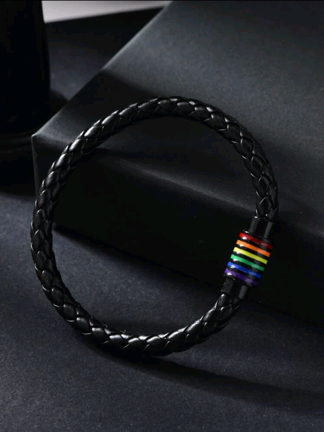 LGBT Rainbow Striped Pattern Bracelet-Black