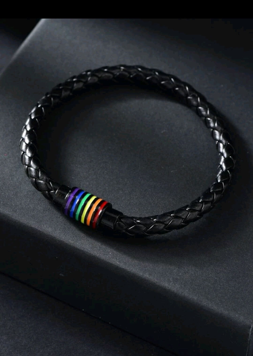 LGBT Rainbow Striped Pattern Bracelet-Black