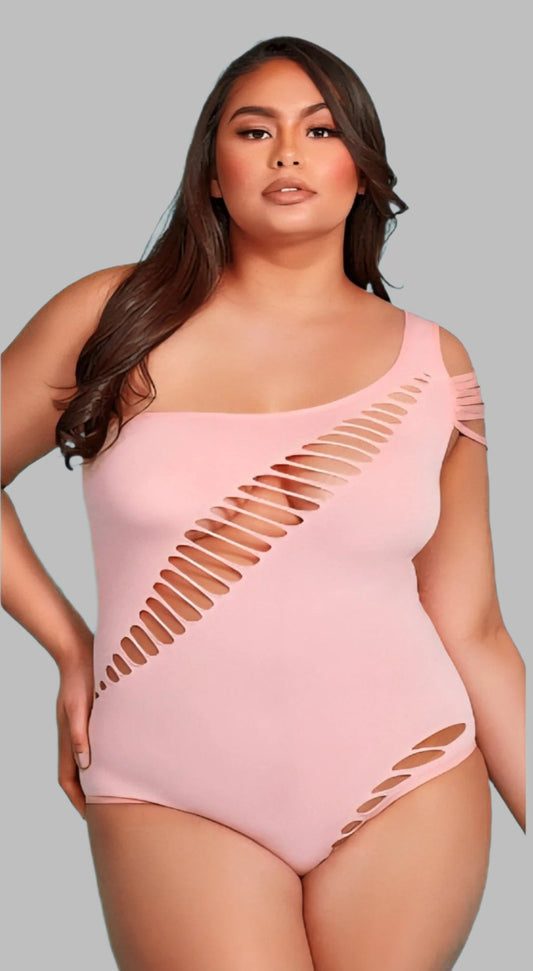 Seamless One Shoulder Candy Rain Teddy-Pink Plus