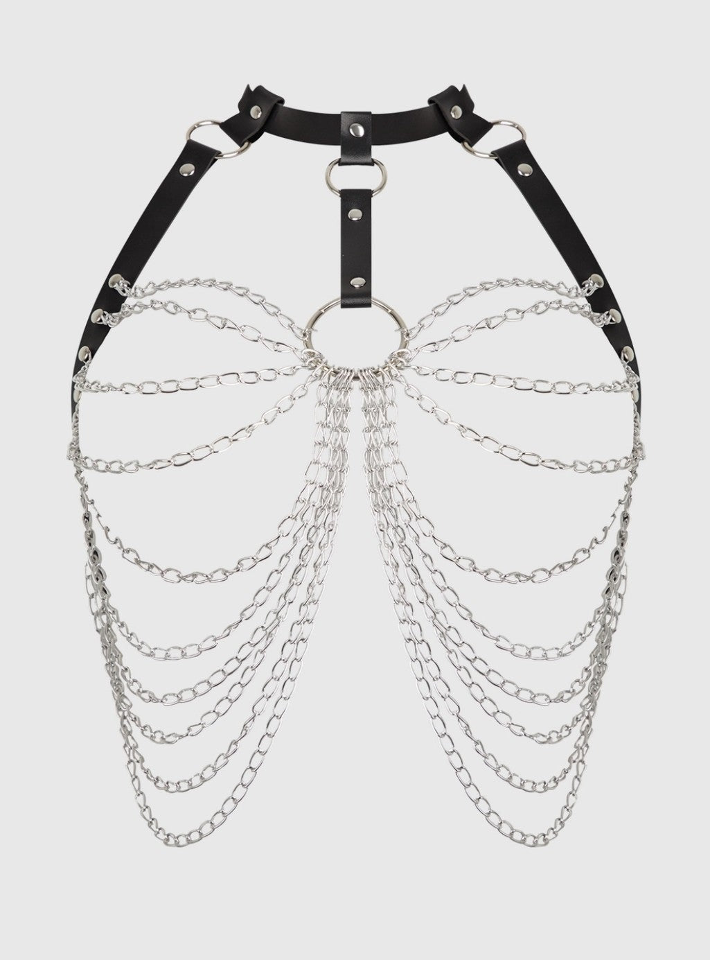Chain & Leather-Like Draped Harness