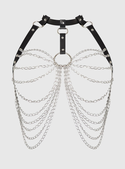 Chain & Leather-Like Draped Harness