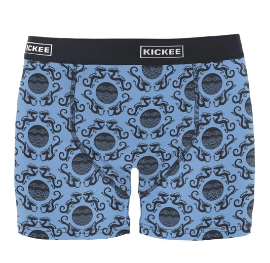 KicKee Men's Boxer Briefs-Dream Blue Four Dragons