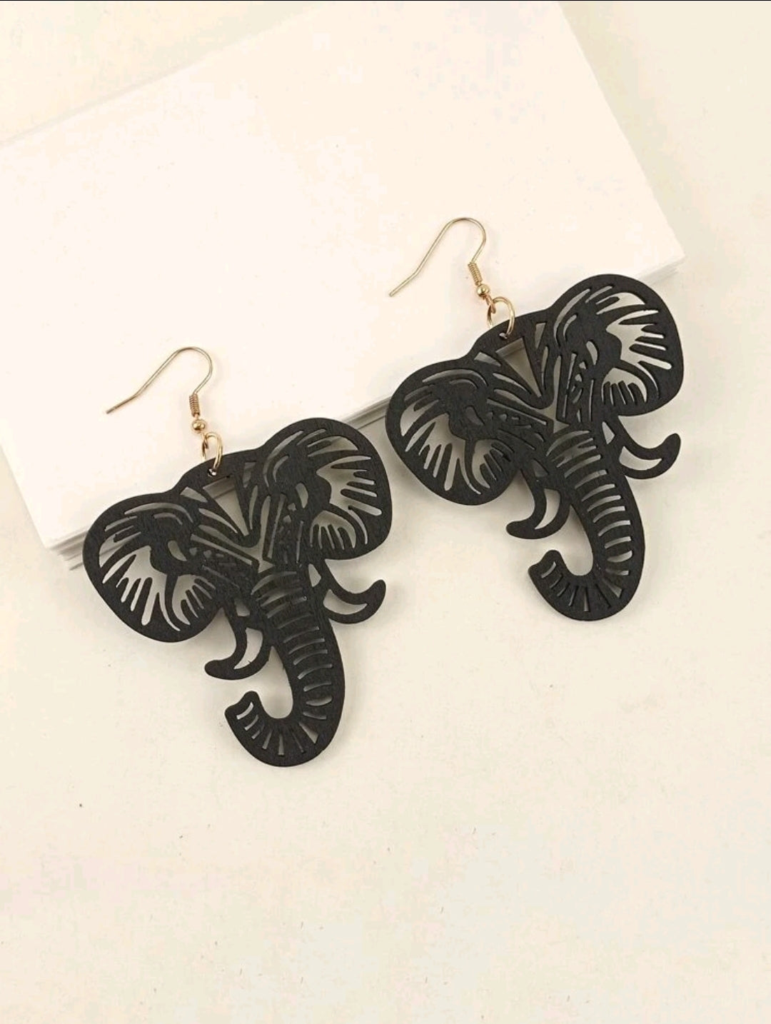 Wooden Elephant Cutout Earrings