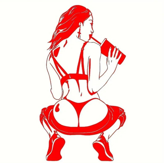 Female Squatting & Sipping Sticker