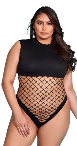 Nothing To Hide Seamless Black Fishnet Teddy-Plus