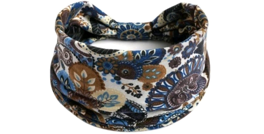 Floral Print Boho Headband-Blue