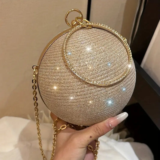 Glittered Circular Shaped Evening Bag-Gold