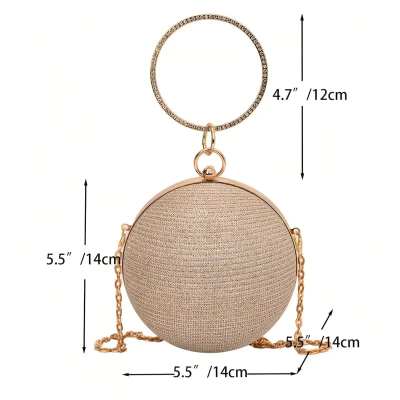 Glittered Circular Shaped Evening Bag-Gold