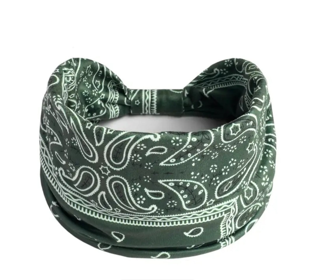 Paisley Boho Knot Hairband-Green