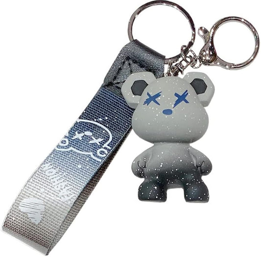 Cartoon Splatter Paint Bear Keychain-Grey