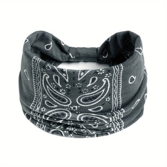 Paisley Boho Knot Headband-Grey