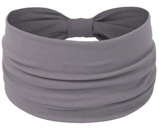 Solid Color Ultra Wide Knot Elastic Headband-Gray