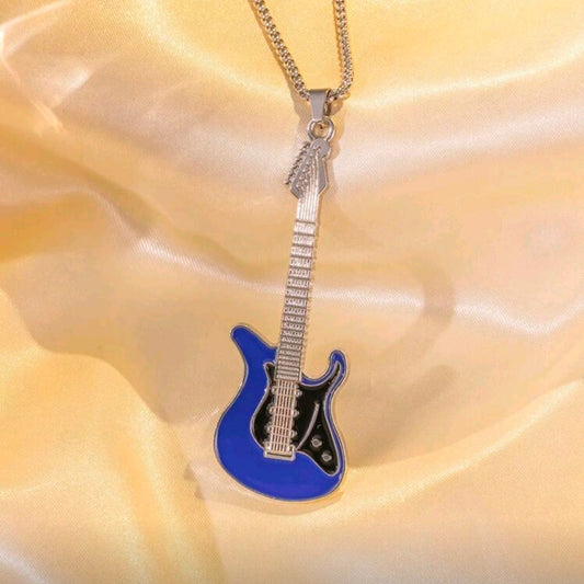 Stainless Steel Guitar Pendant Necklace-Blue