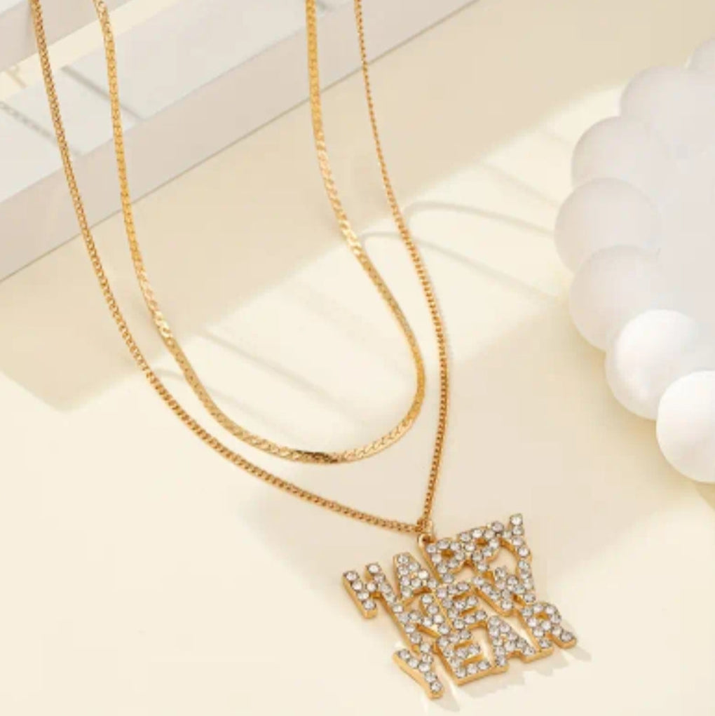 Happy New Year Gold Necklace
