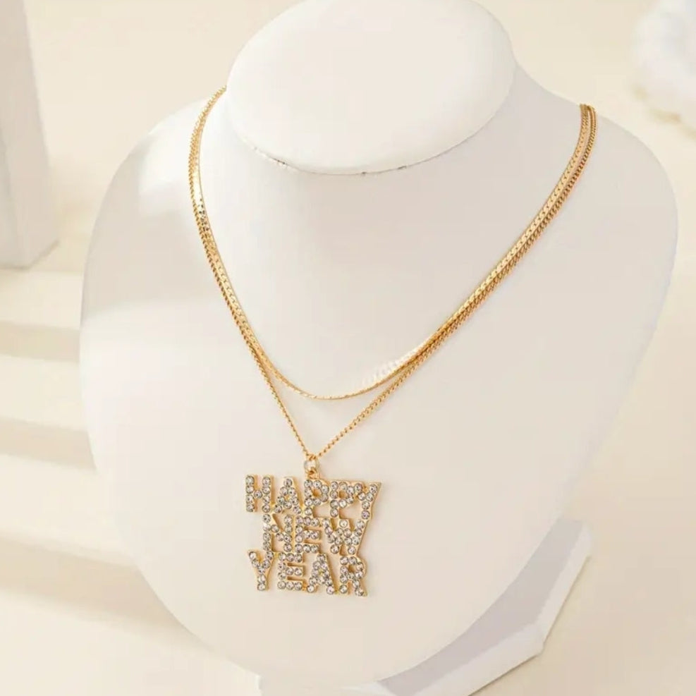 Happy New Year Gold Necklace