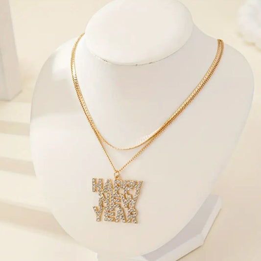 Happy New Year Gold Necklace