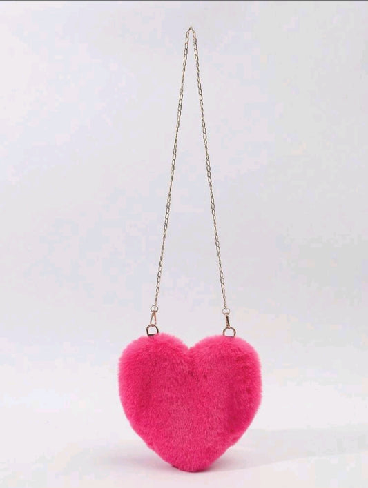 Fuzzy Heart Shaped Bag-Watermelon Pink