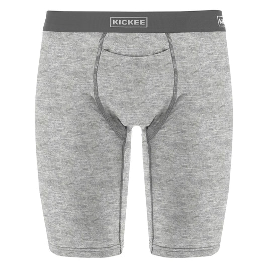 KicKee Men's Long Boxers with Top Fly-Heather Grey