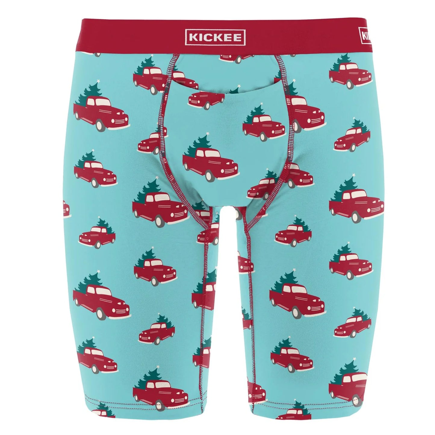 KicKee Men's Long Boxers with Top Fly-Iceburg Truck and Trees