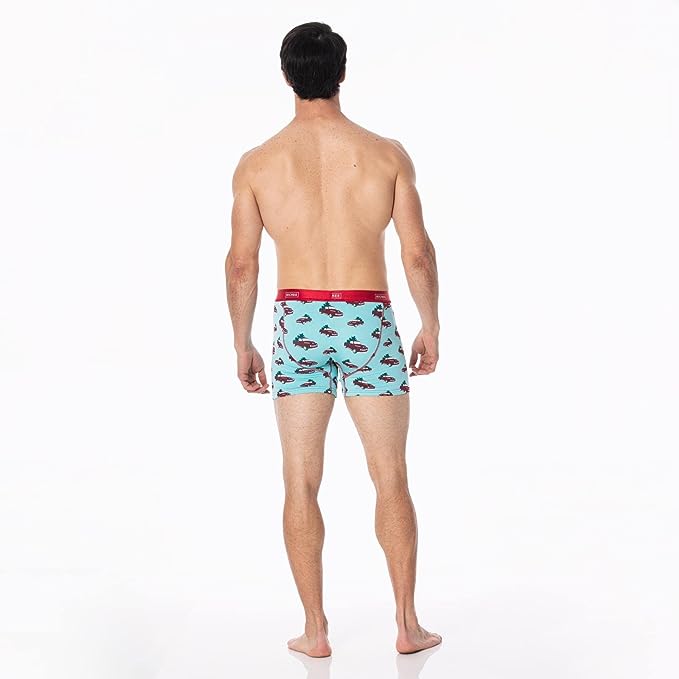 KicKee Men's Long Boxers with Top Fly-Iceburg Truck and Trees