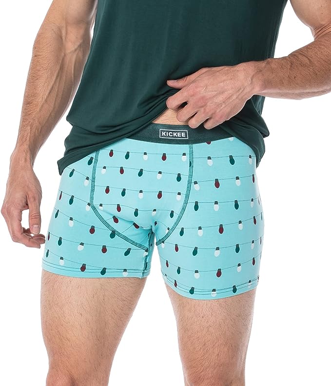 KicKee Men's Long Boxers with Top Fly-Iceburg Holiday Lights