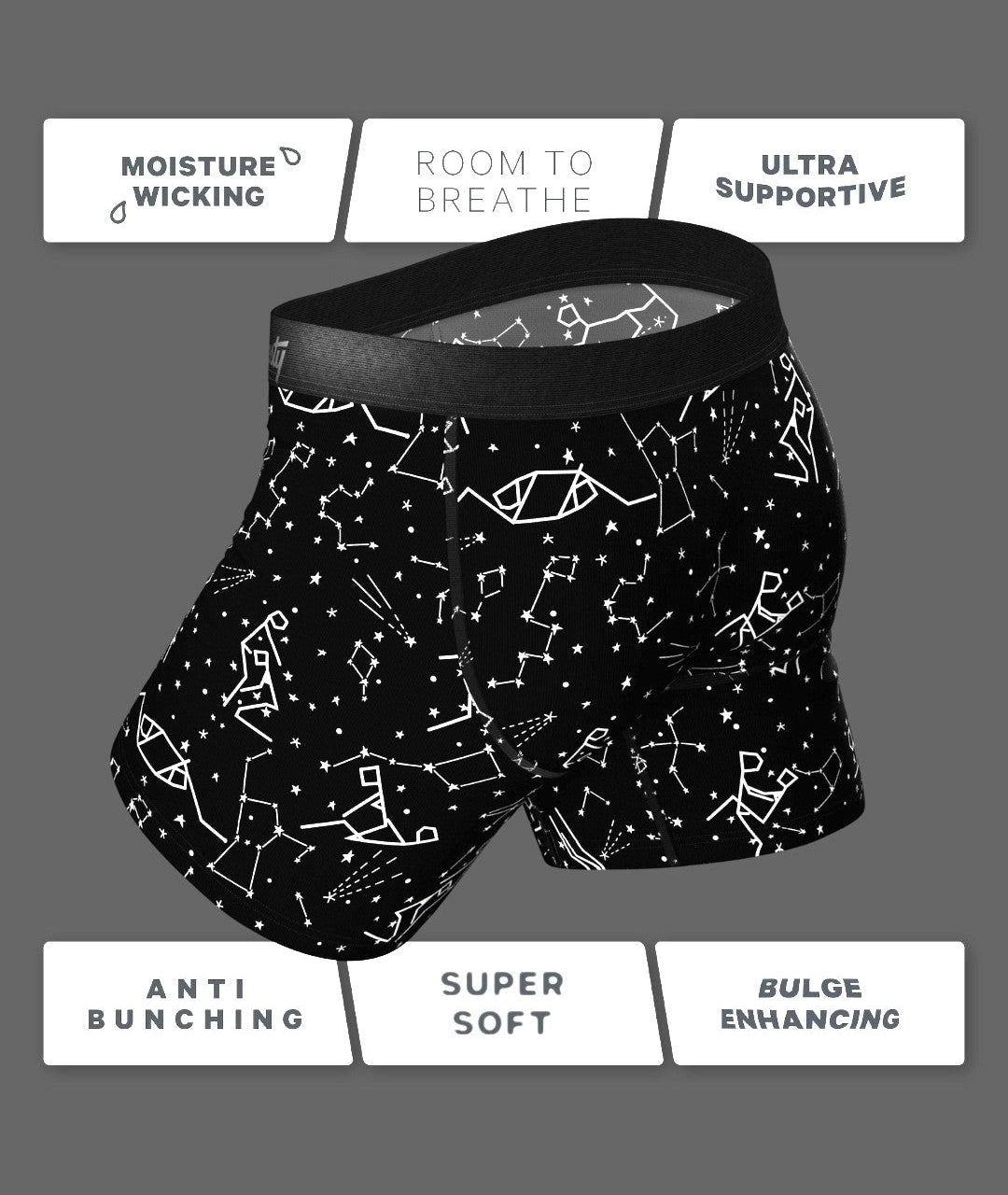 The Naughty Glow In The Dark Constellation Ball Hammock Pouch Underwear with Fly