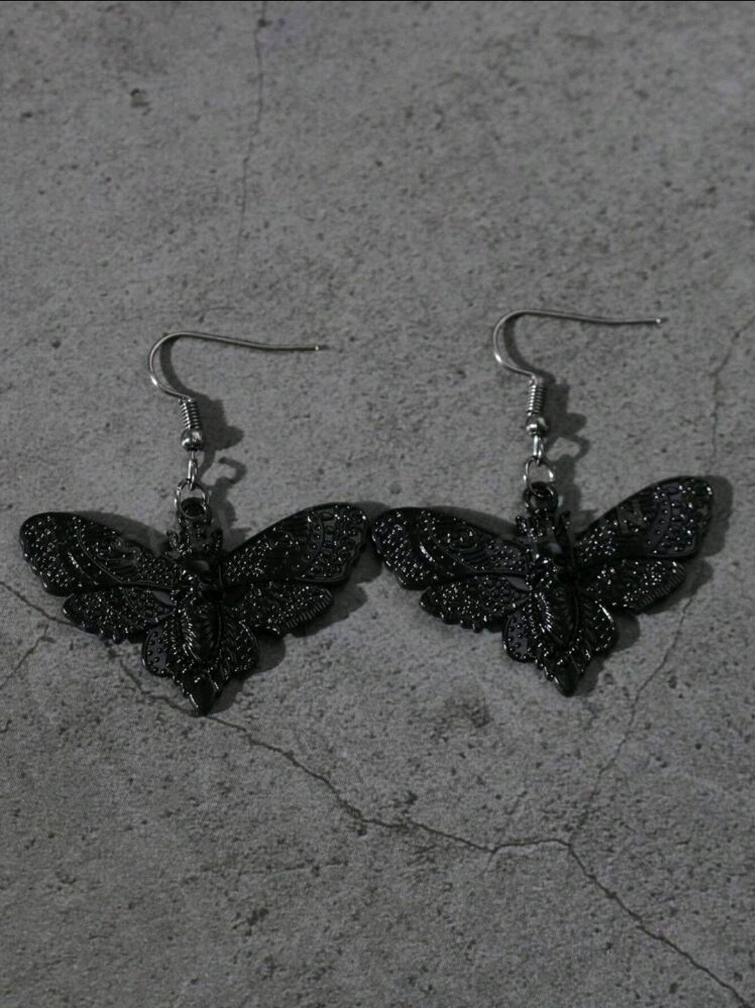 Gothic Black Moth Pendant Earrings