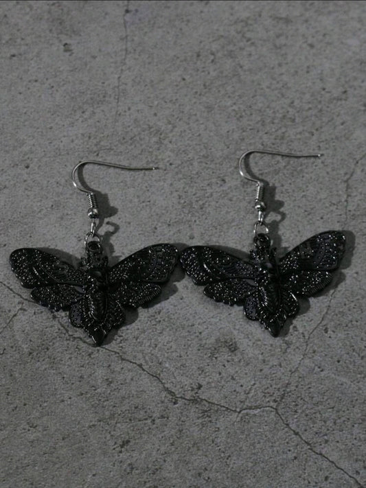 Gothic Black Moth Pendant Earrings