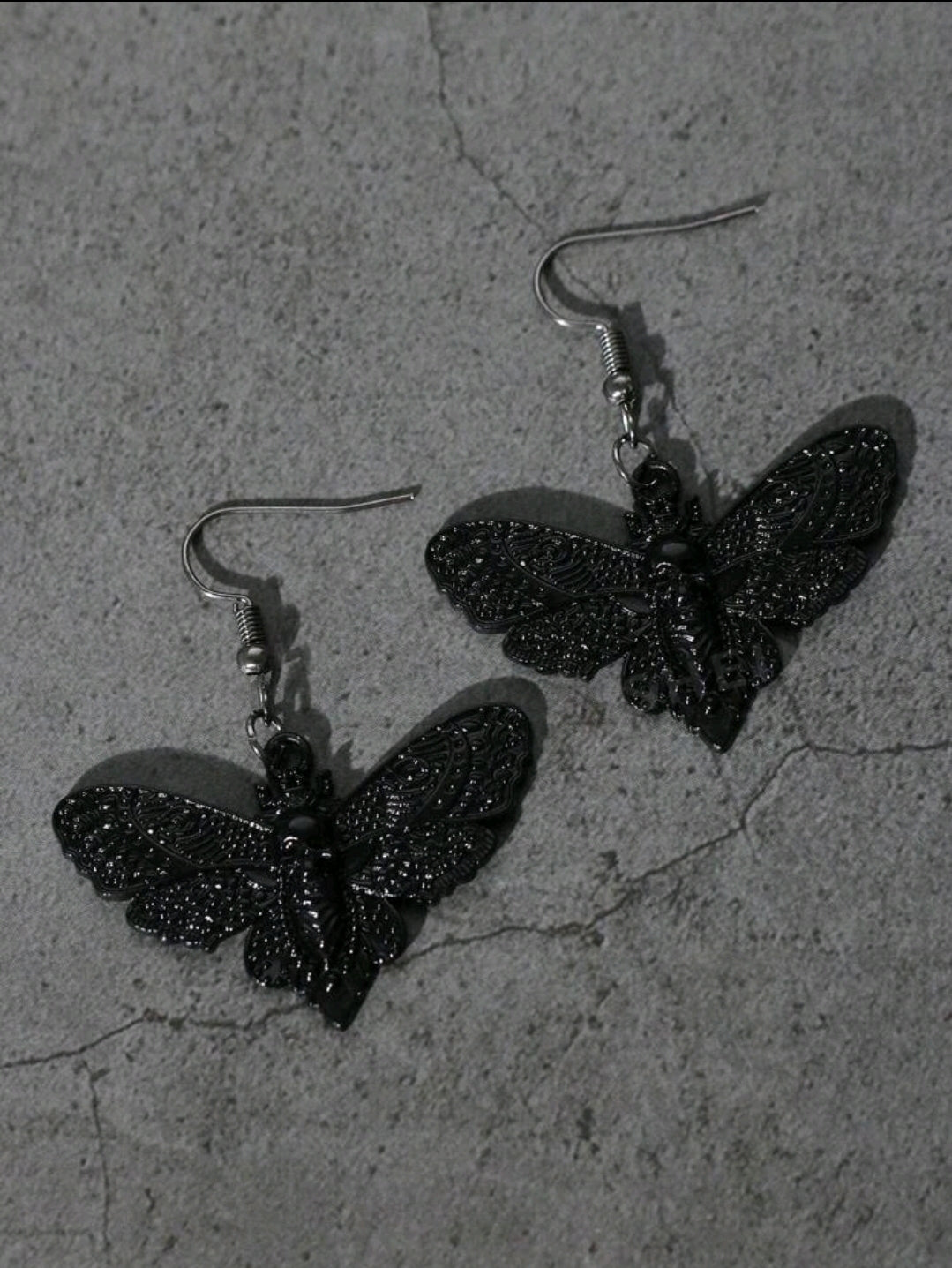 Gothic Black Moth Pendant Earrings