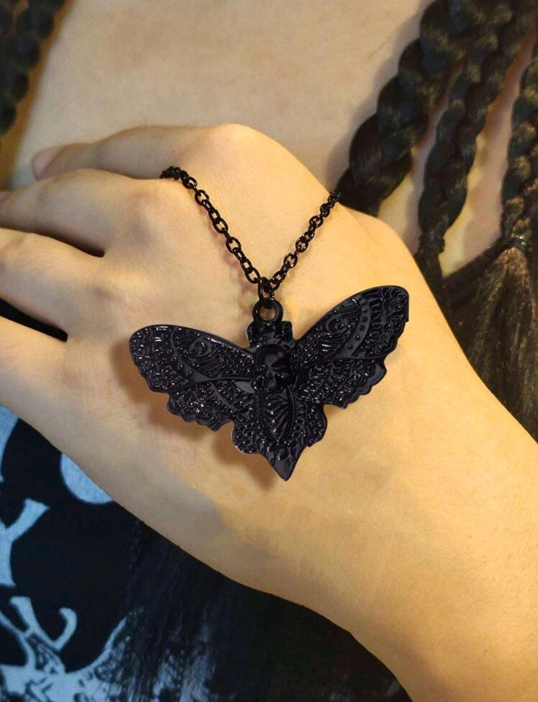 Gothic Black Moth Pendant Necklace