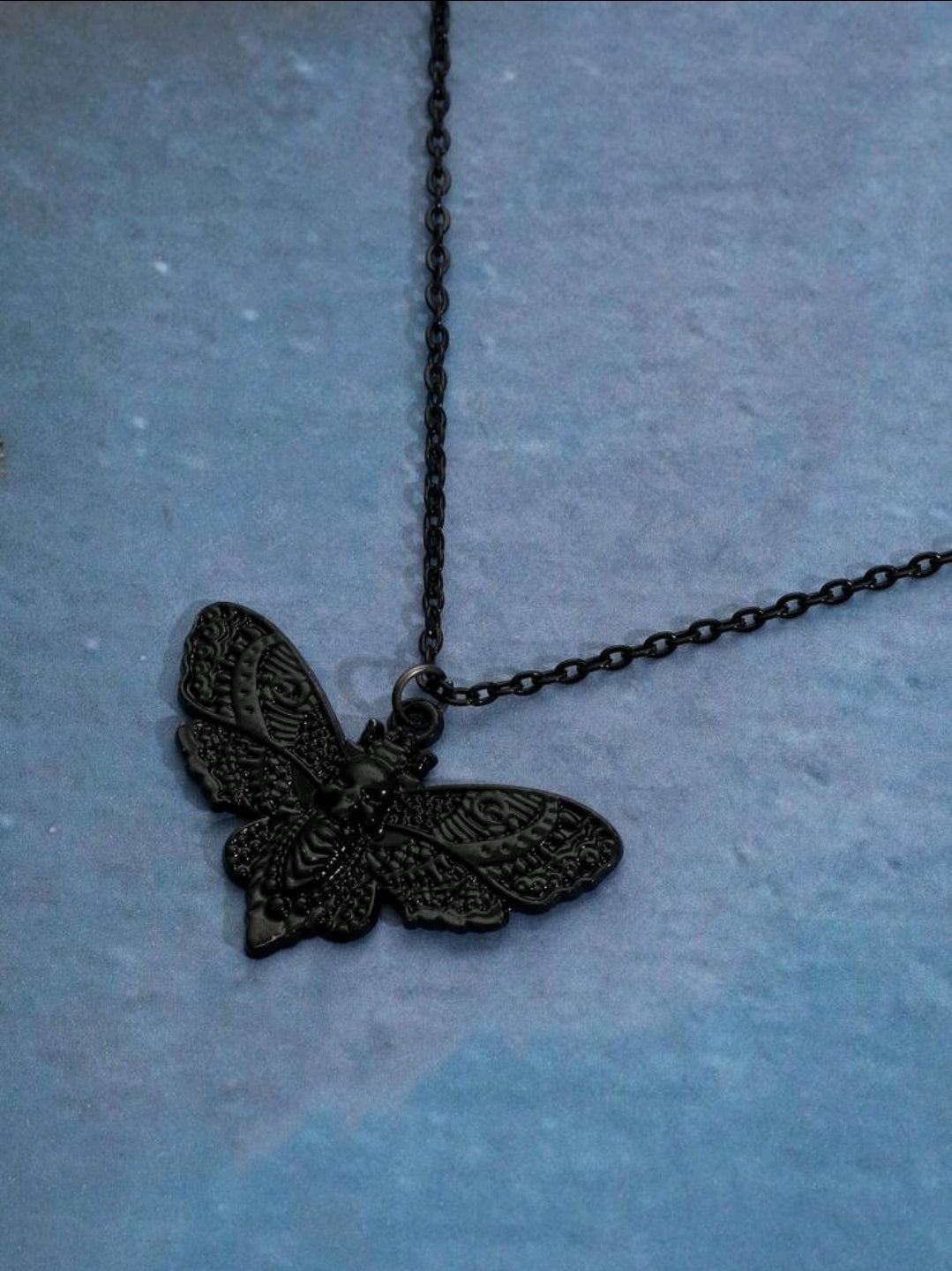 Gothic Black Moth Pendant Necklace