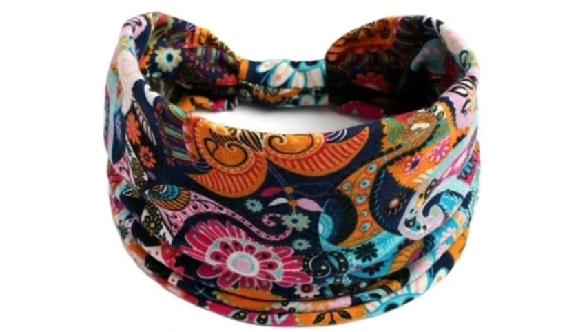 Floral Print Boho Headband-Orange