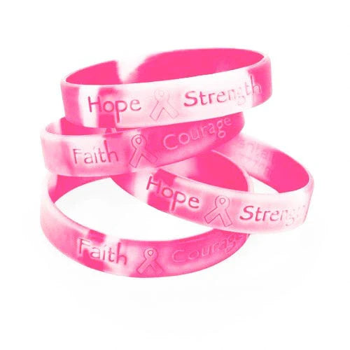 Breast Cancer Awareness Rubber Bracelet-Pink and White Tie Dye