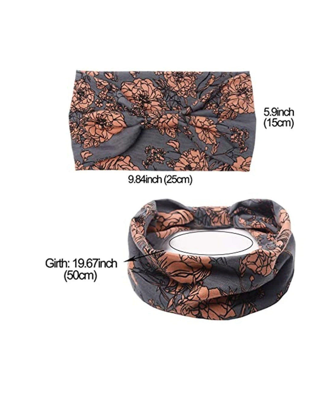 Floral Print Boho Headband-Grey and Pink
