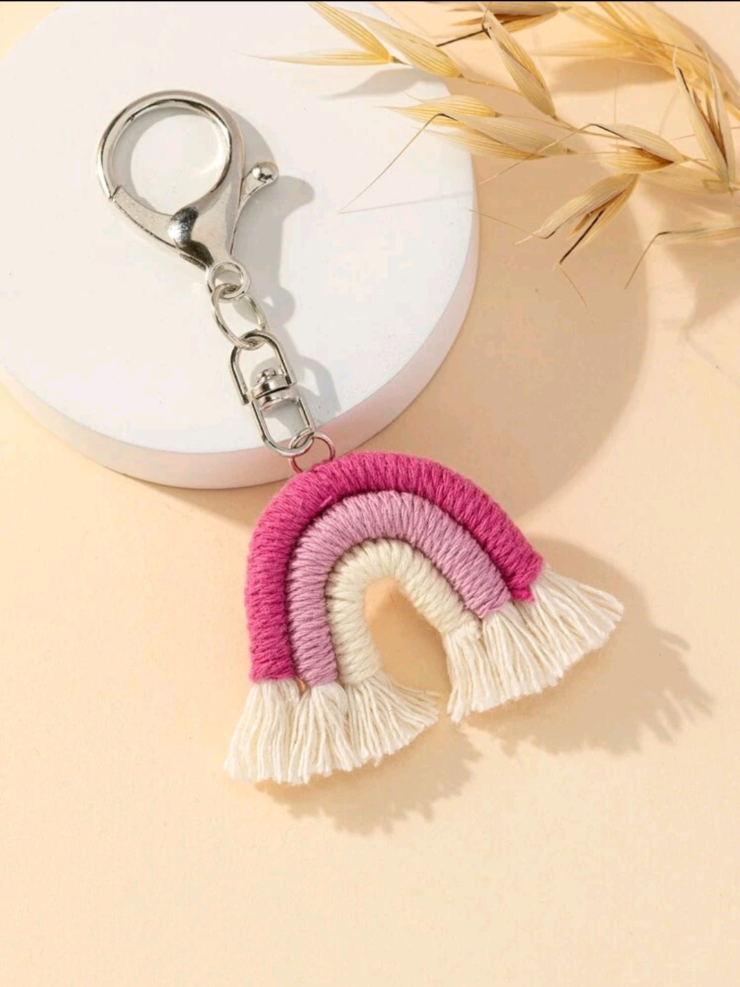 Rainbow Tassel Keychain-Pink