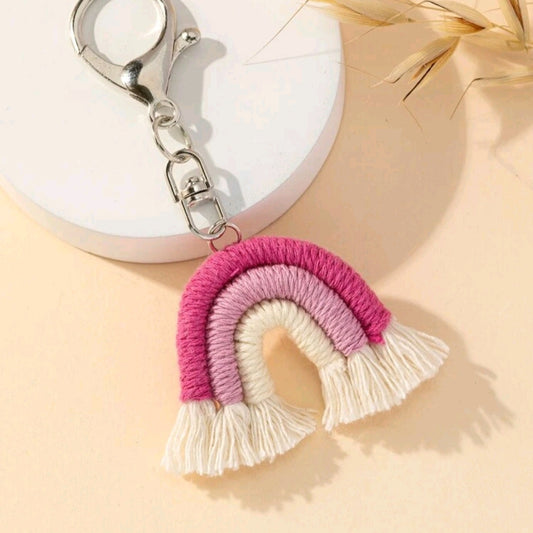 Rainbow Tassel Keychain-Pink