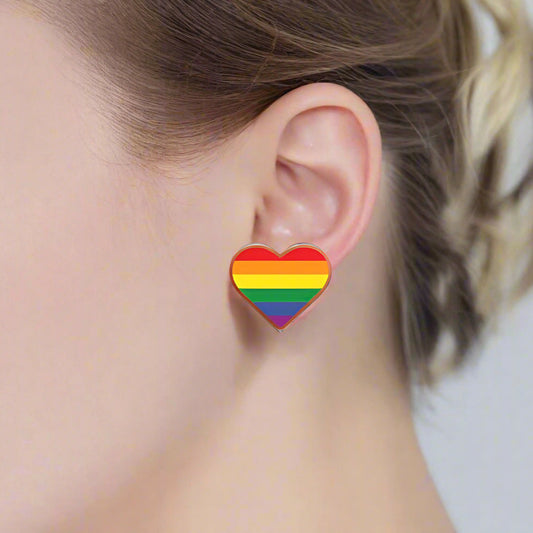 Rainbow Pride Heart Button Earrings